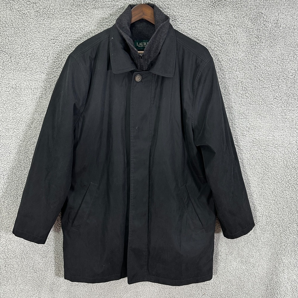 Lauren Ralph Lauren 42R‎ Black Field Coat Water Resistant Zip Liner Quiet Luxury